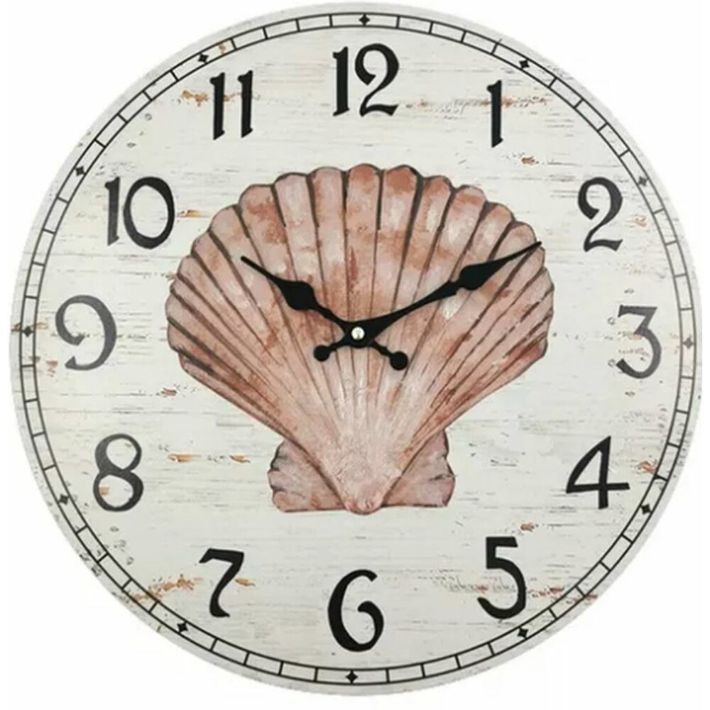 Round Wooden Kitchen Wall Decorative Clock,12",NAUTICAL,SEALIFE LARGE SEA SHELL